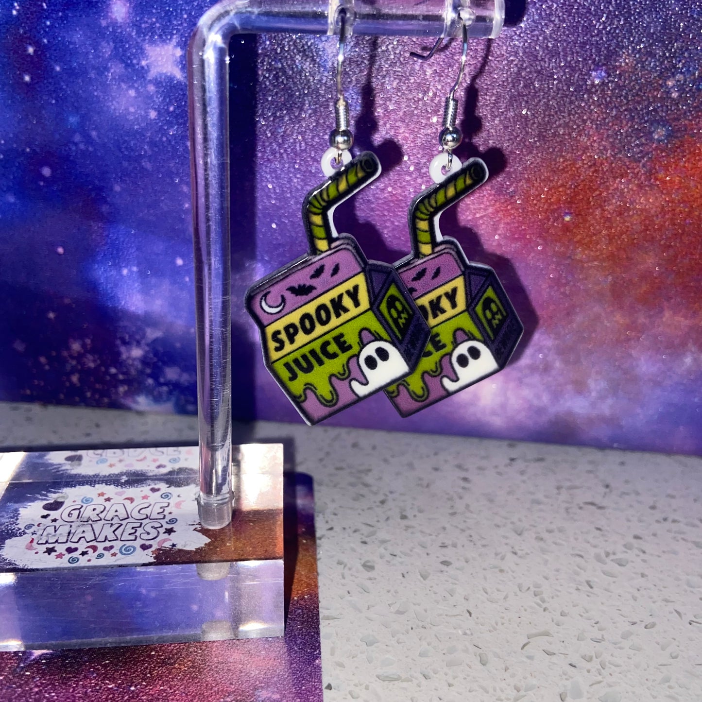 Handmade Green and Purple Ghost Spooky Juice Earrings