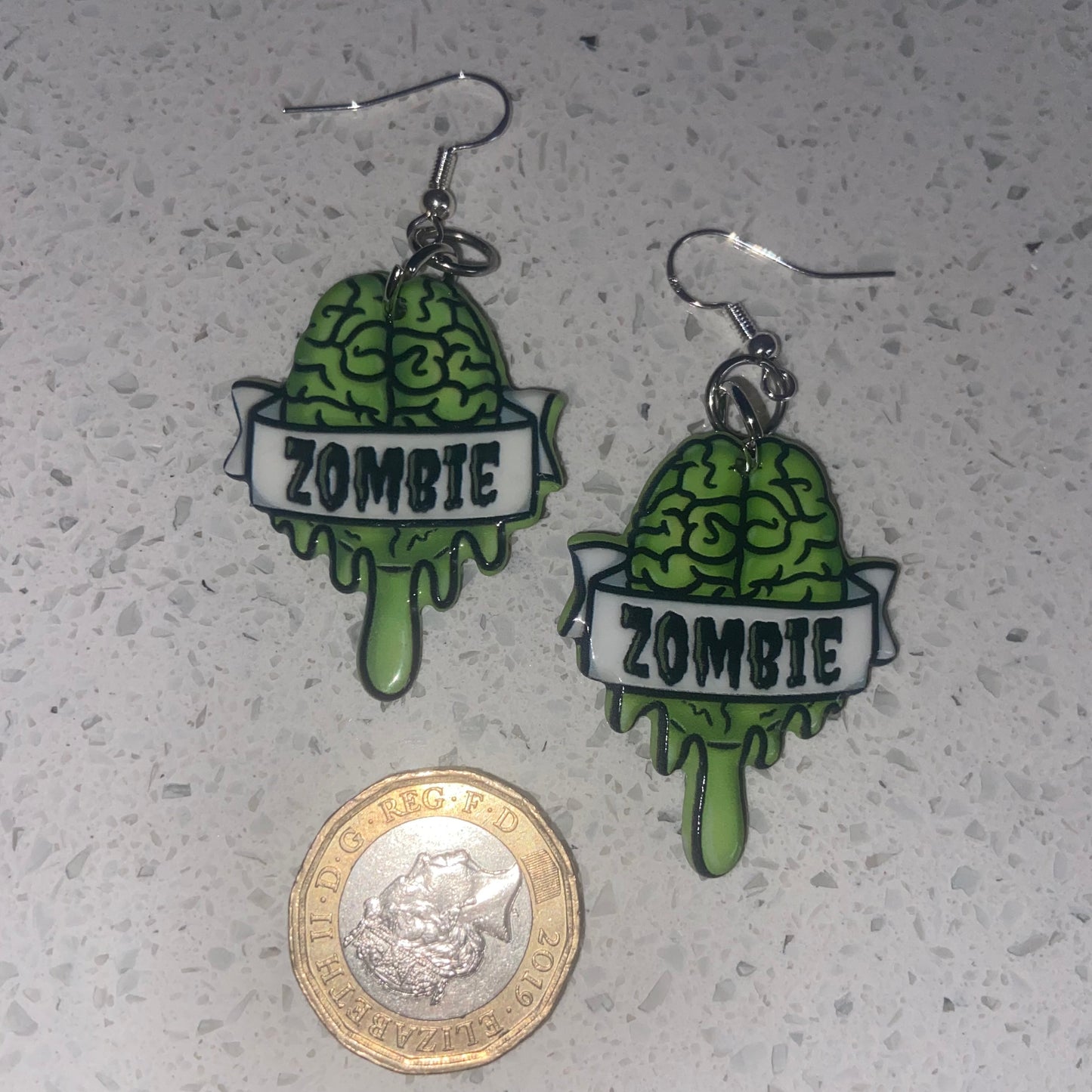 Handmade Zombie Brain Green Earrings