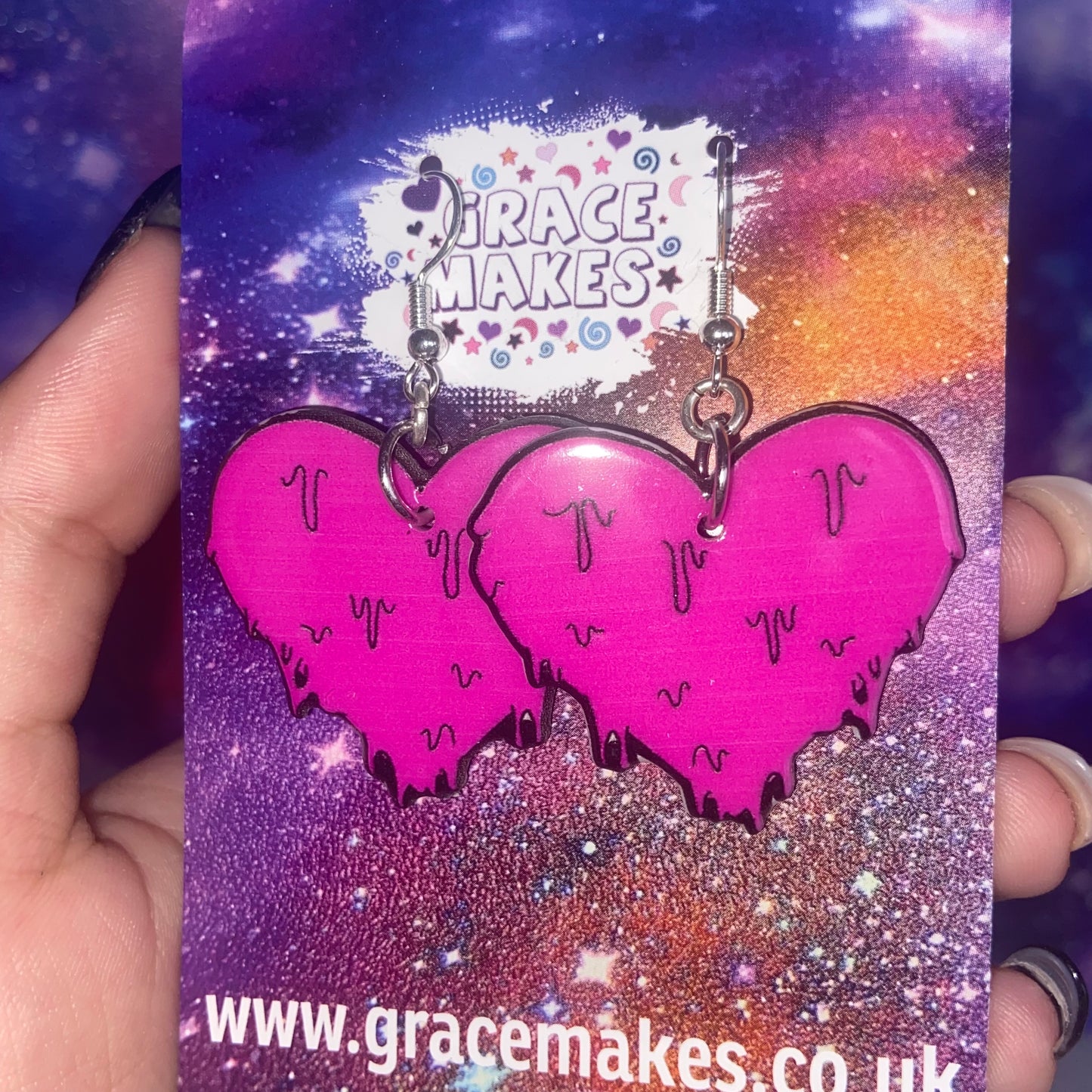 Handmade Pink Dripping Heart Earrings