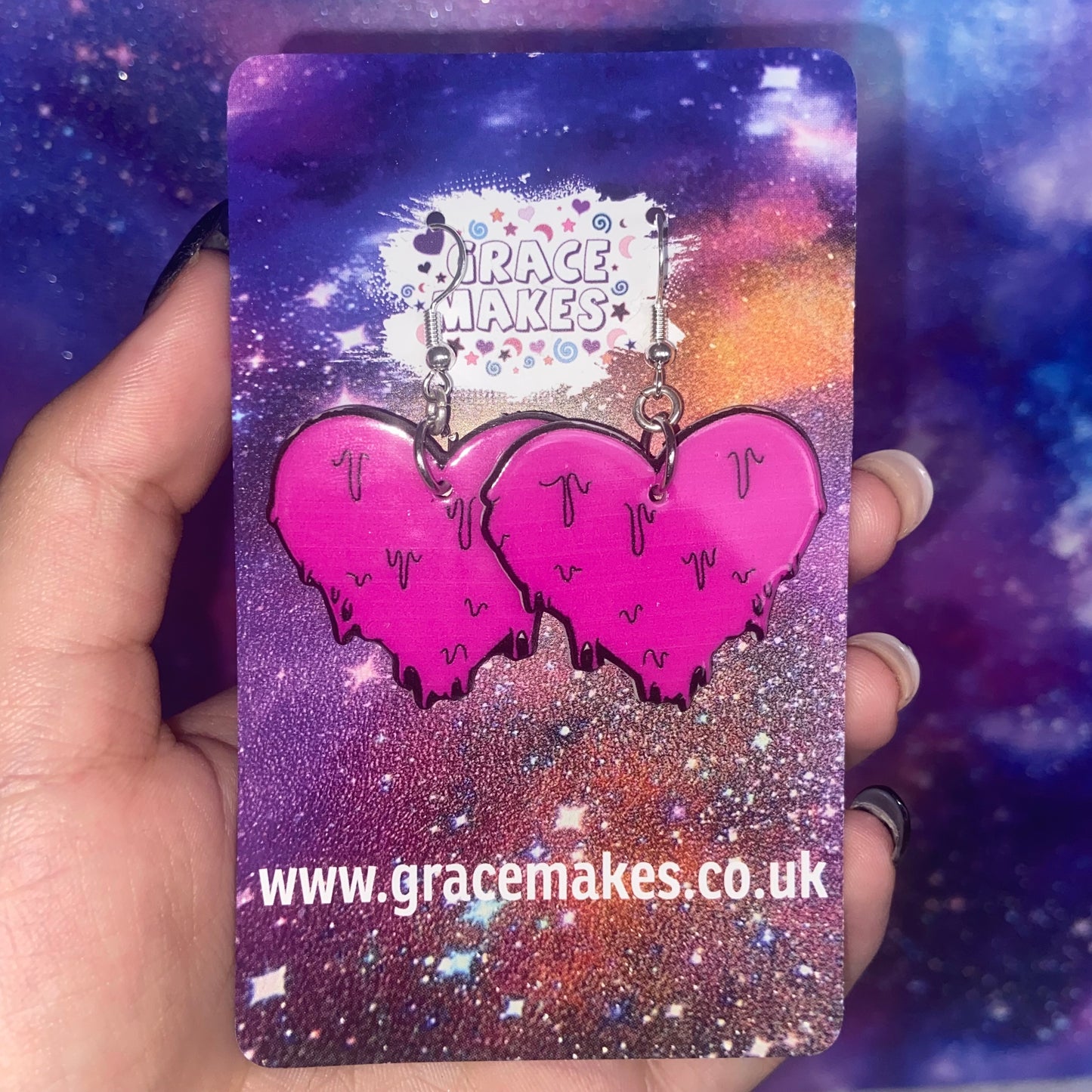 Handmade Pink Dripping Heart Earrings