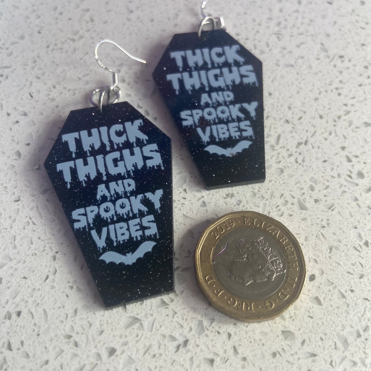 Handmade Thick Thighs and Spooky Vibes Black Coffin Earrings