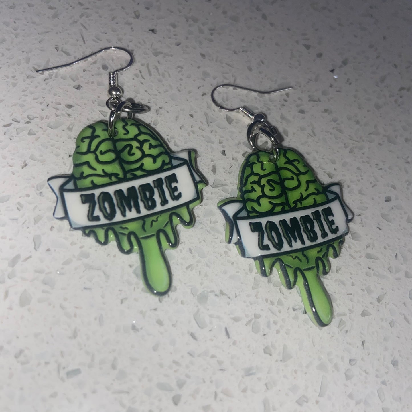 Handmade Zombie Brain Green Earrings