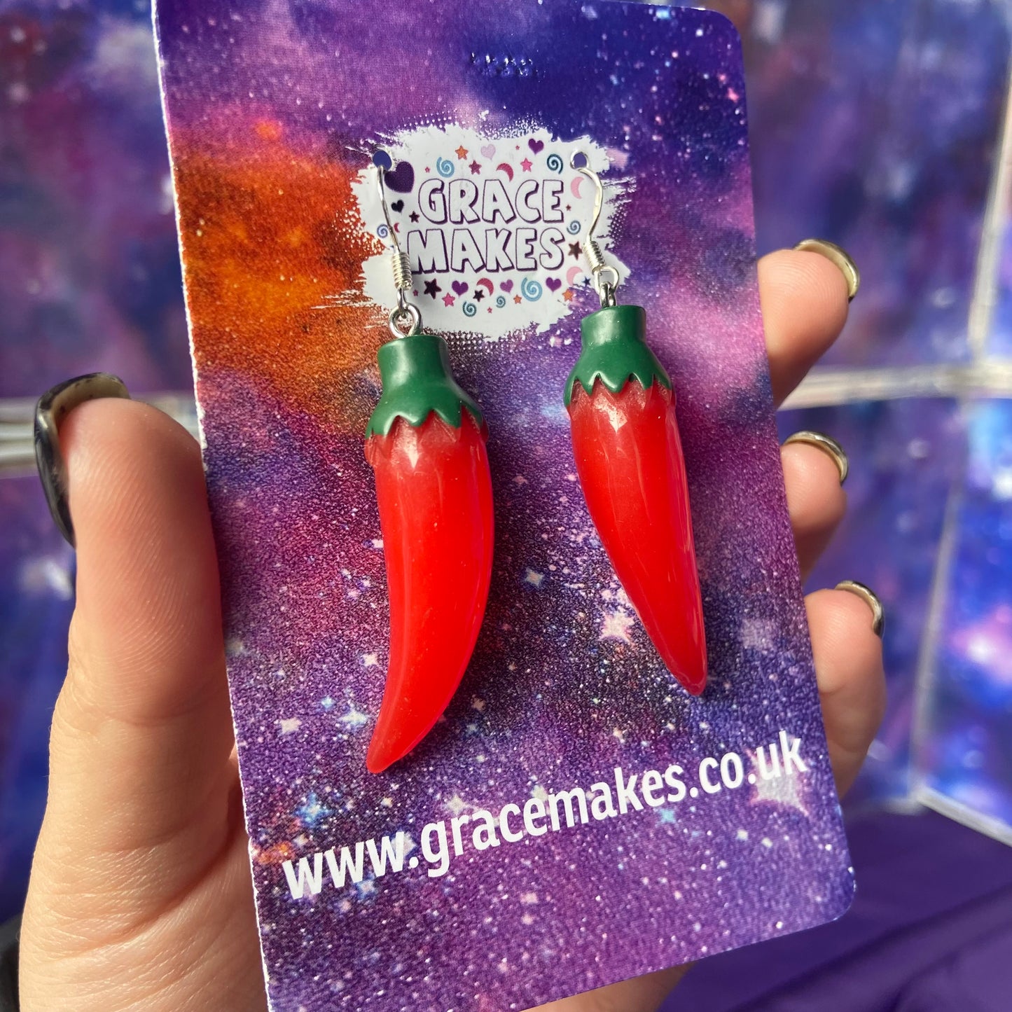Red Chilli Pepper Sterling Silver Dangle Earrings