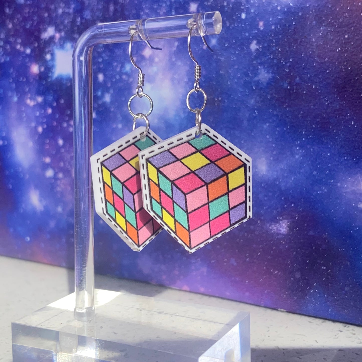 Handmade Rubix Cube Earrings