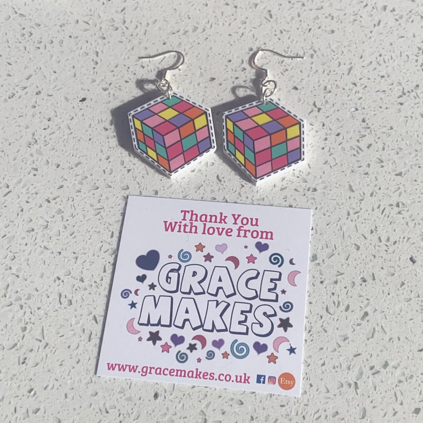 Handmade Rubix Cube Earrings