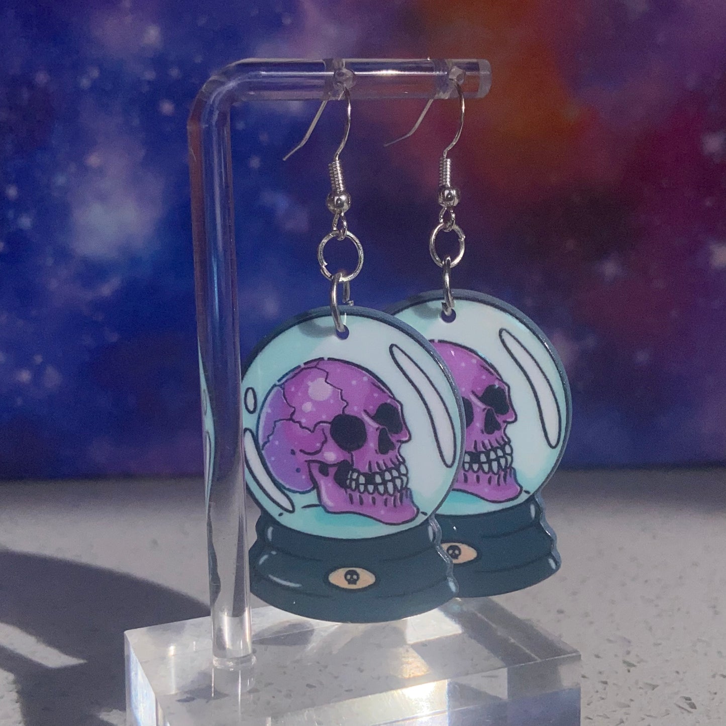 Handmade Skeleton Skull Crystal Ball Earrings