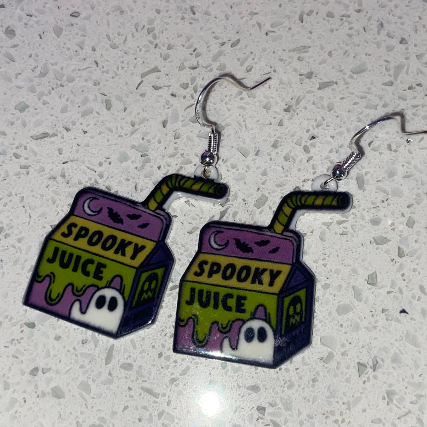 Handmade Green and Purple Ghost Spooky Juice Earrings