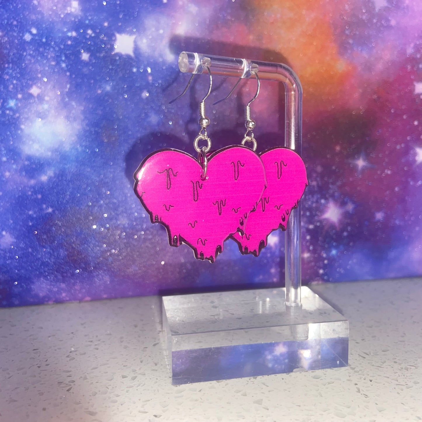 Handmade Pink Dripping Heart Earrings