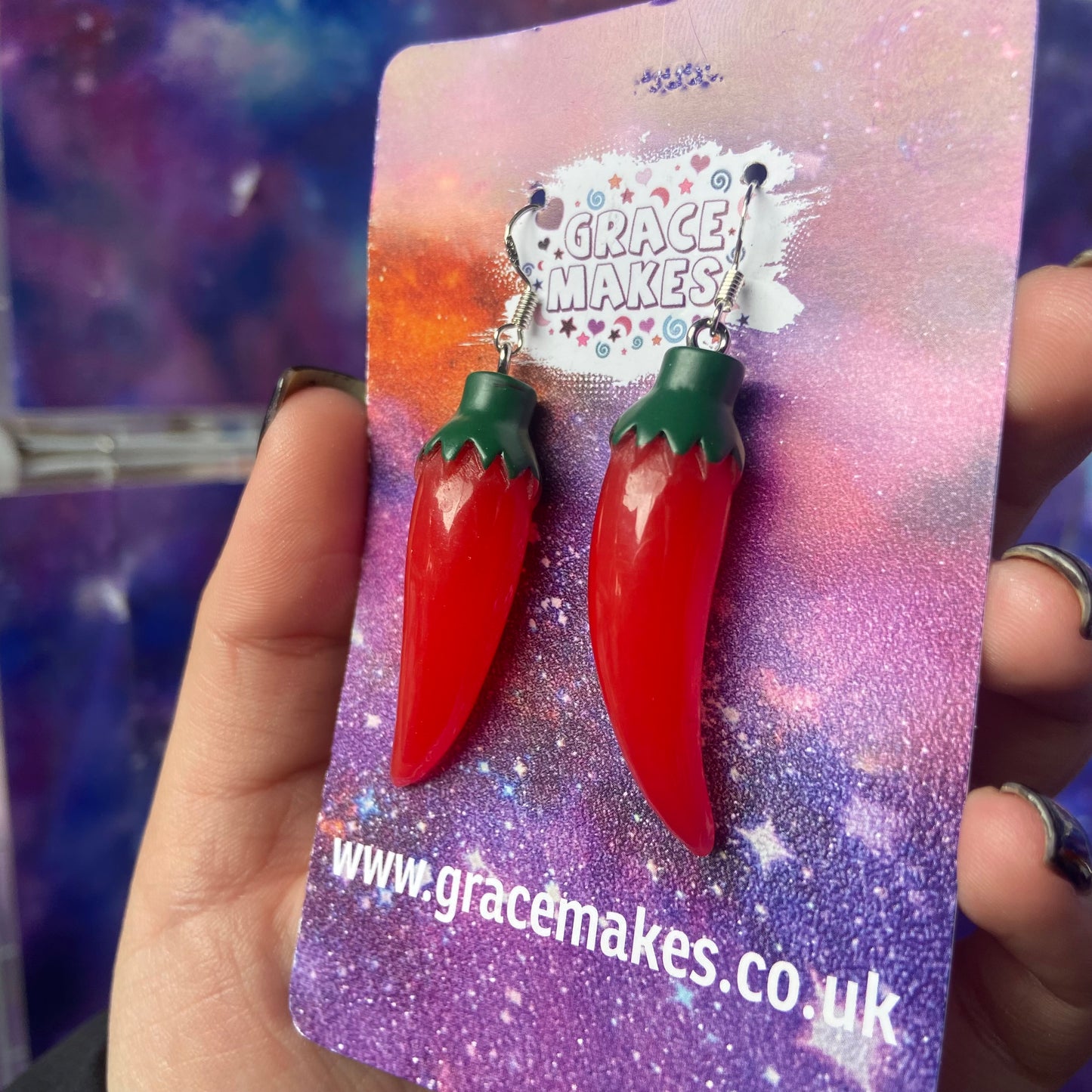 Red Chilli Pepper Sterling Silver Dangle Earrings