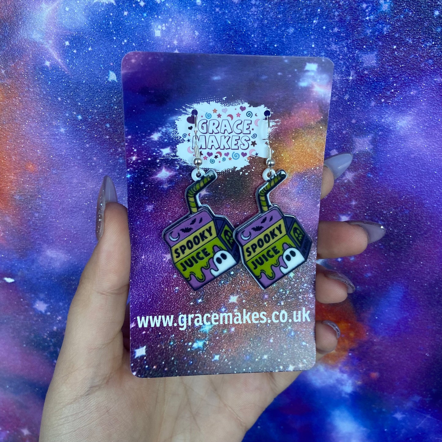 Handmade Green and Purple Ghost Spooky Juice Earrings