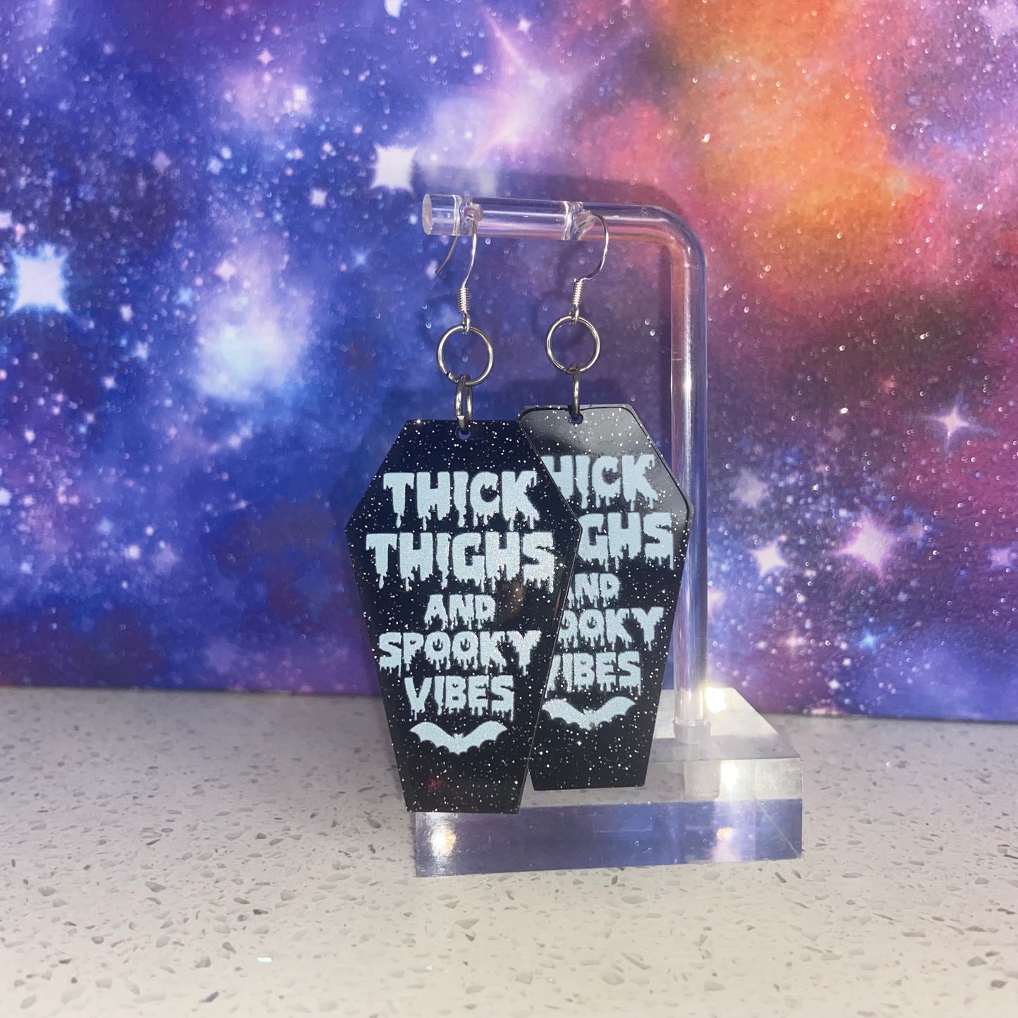 Handmade Thick Thighs and Spooky Vibes Black Coffin Earrings