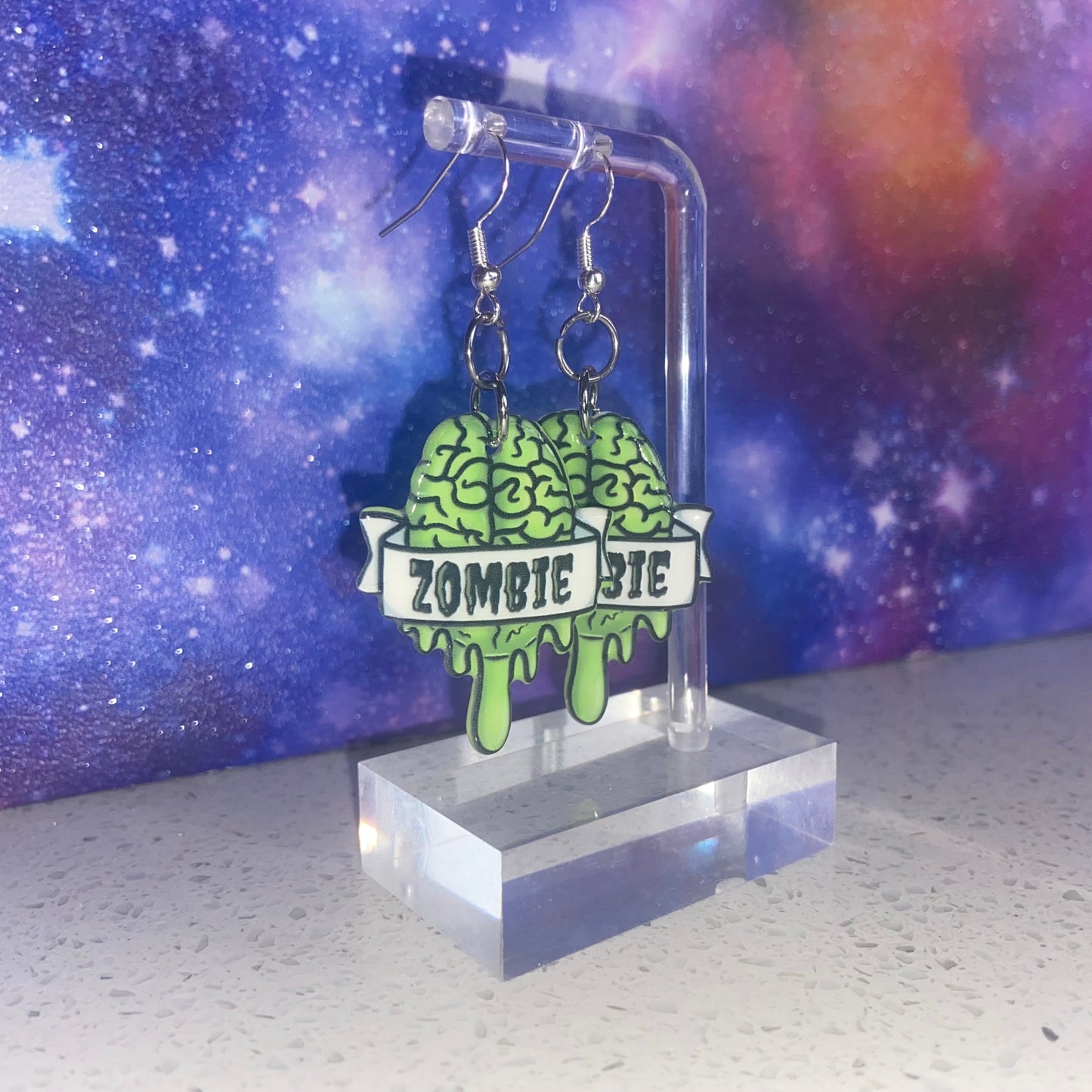 Handmade Zombie Brain Green Earrings