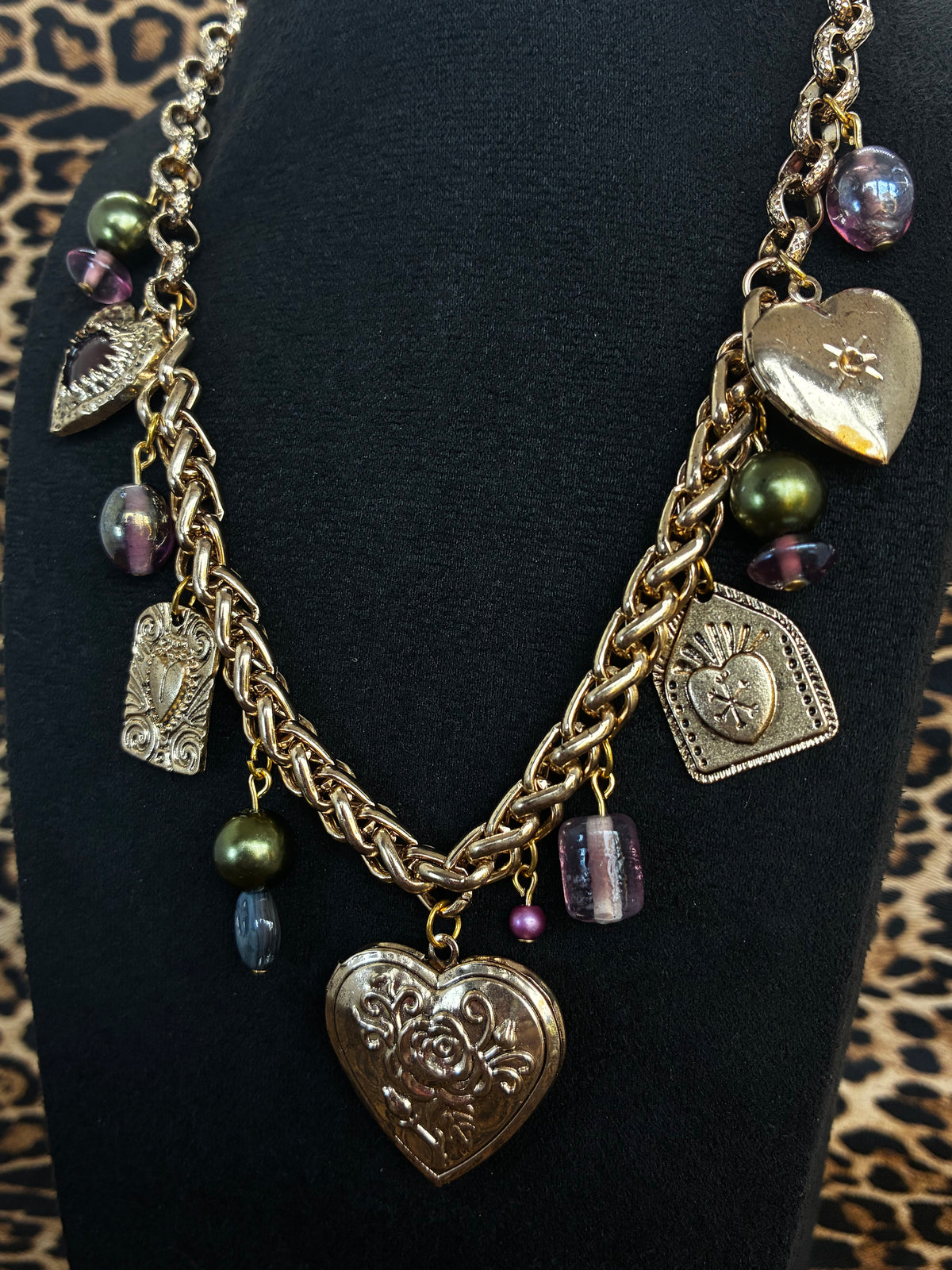 Green and Purple Gold Locket Necklace