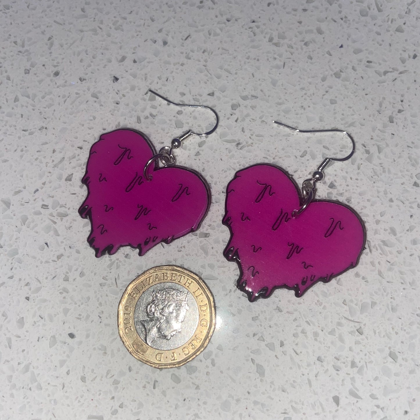 Handmade Pink Dripping Heart Earrings