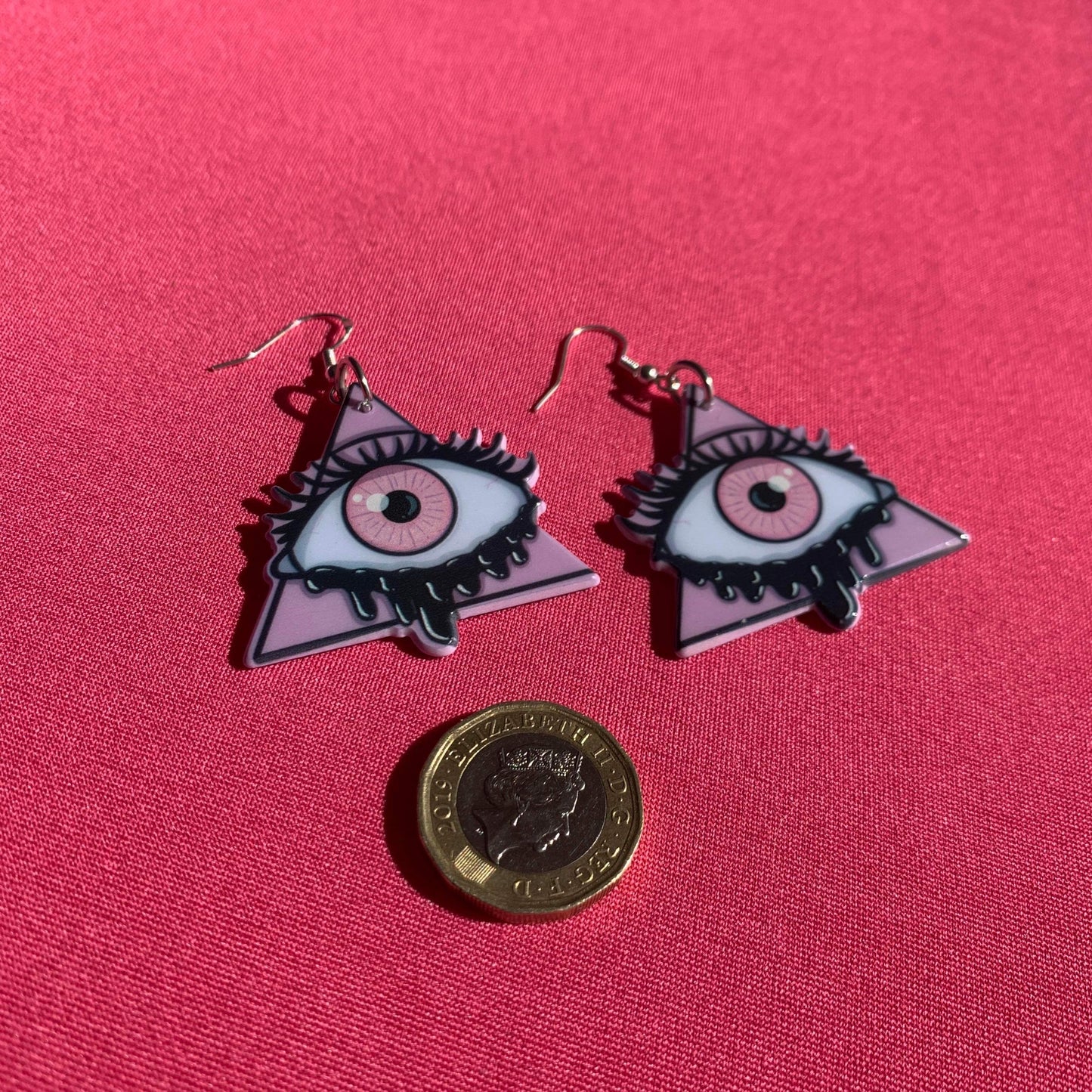 Handmade Pink Triangle Eye Illuminati Earrings