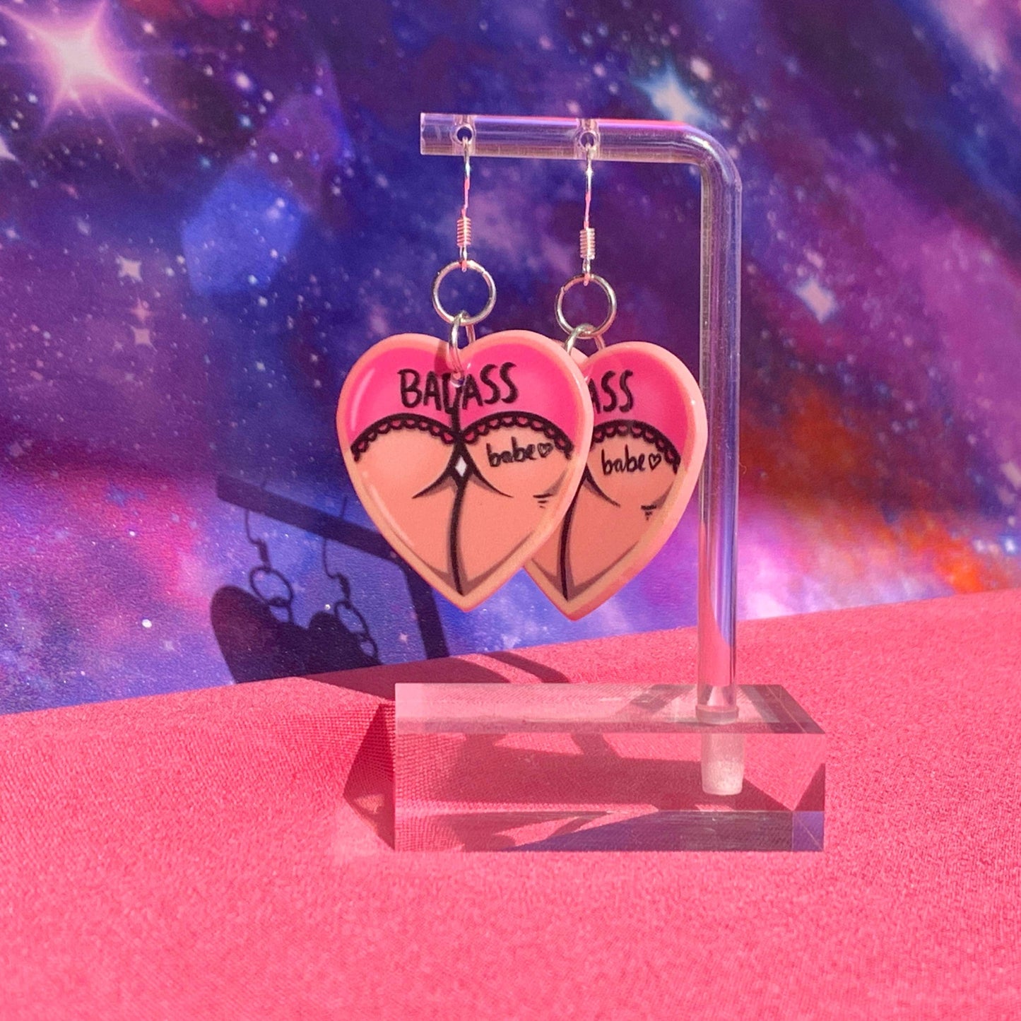 Handmade Bad Ass Babe Bum Pink Earrings