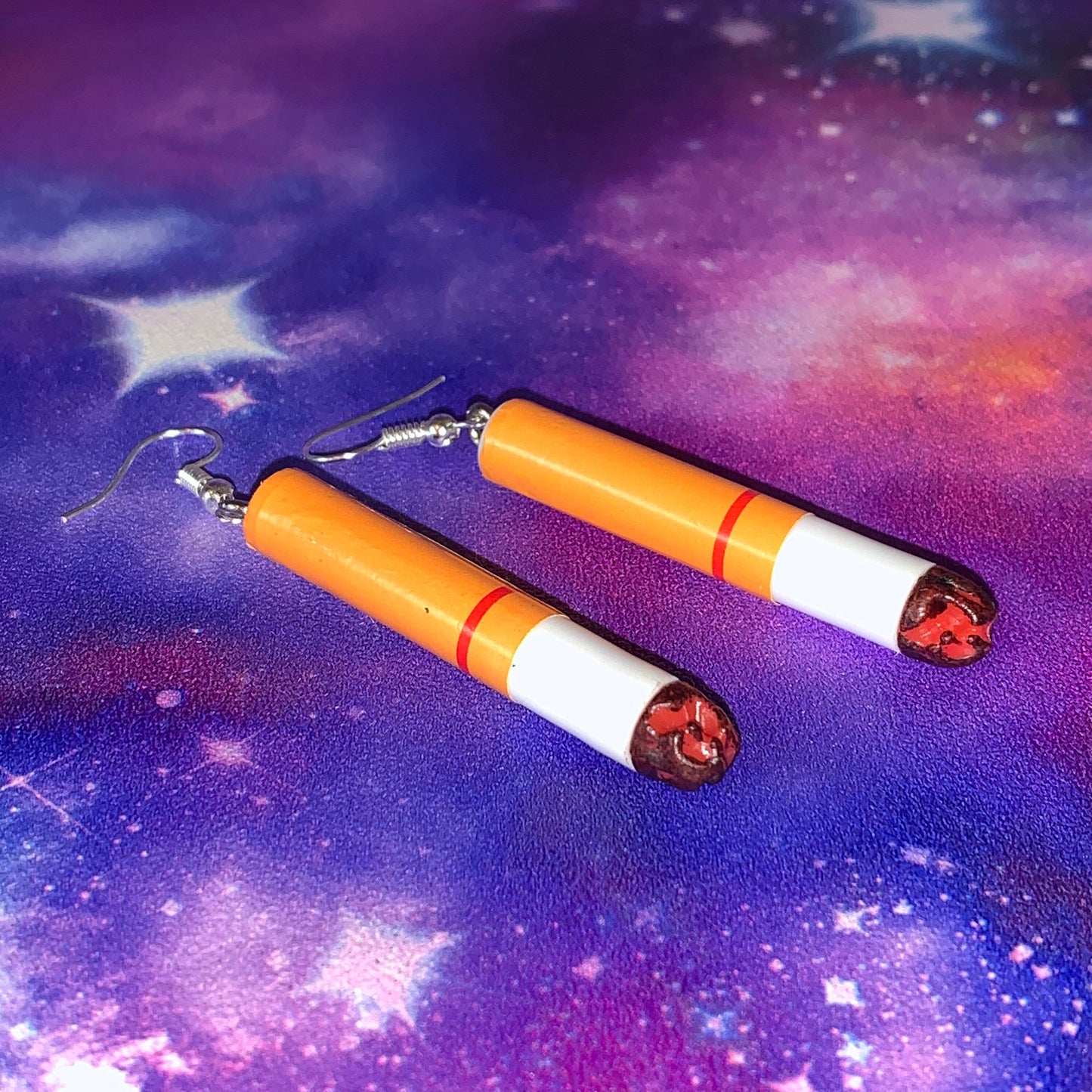 Pair of Lit Ciggie Earrings Resin Charms on Sterling Silver Drops
