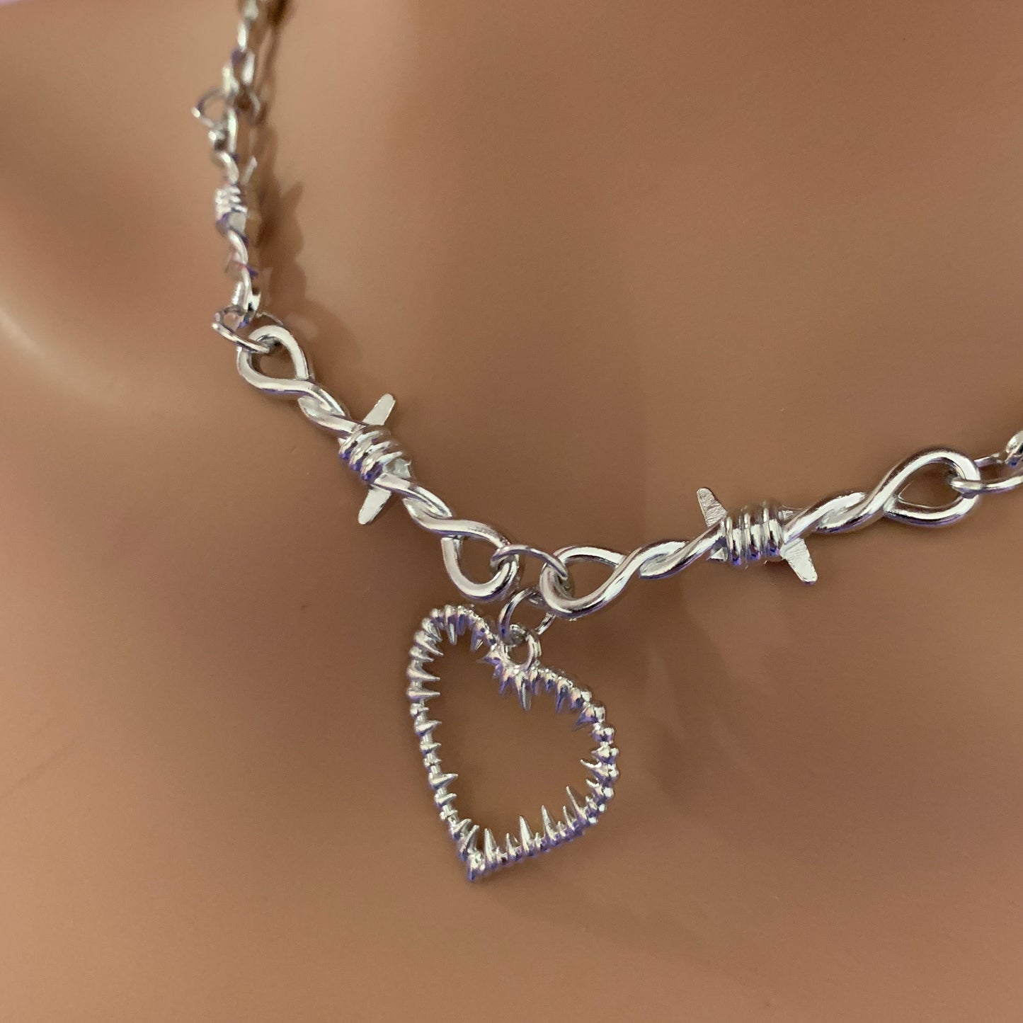 Goth Barbed Wire Choker Necklace, Stainless Steel, Punk Emo Alt