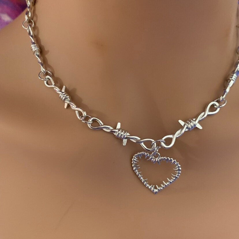 Goth Barbed Wire Choker Necklace, Stainless Steel, Punk Emo Alt