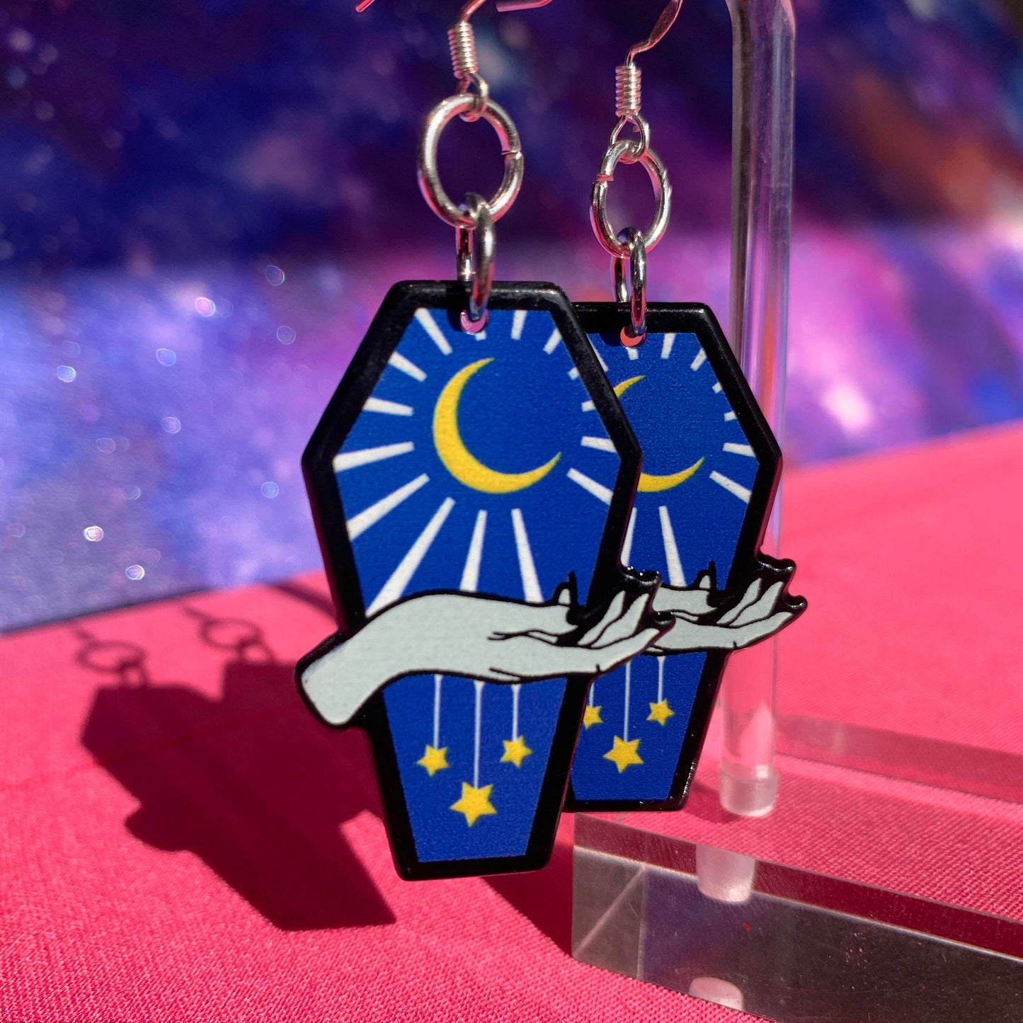 Blue Celestial Coffin Handmade Earrings