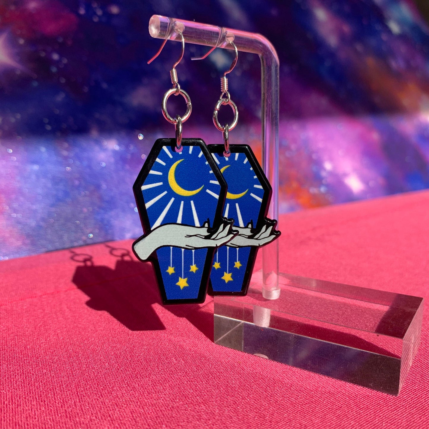 Blue Celestial Coffin Handmade Earrings