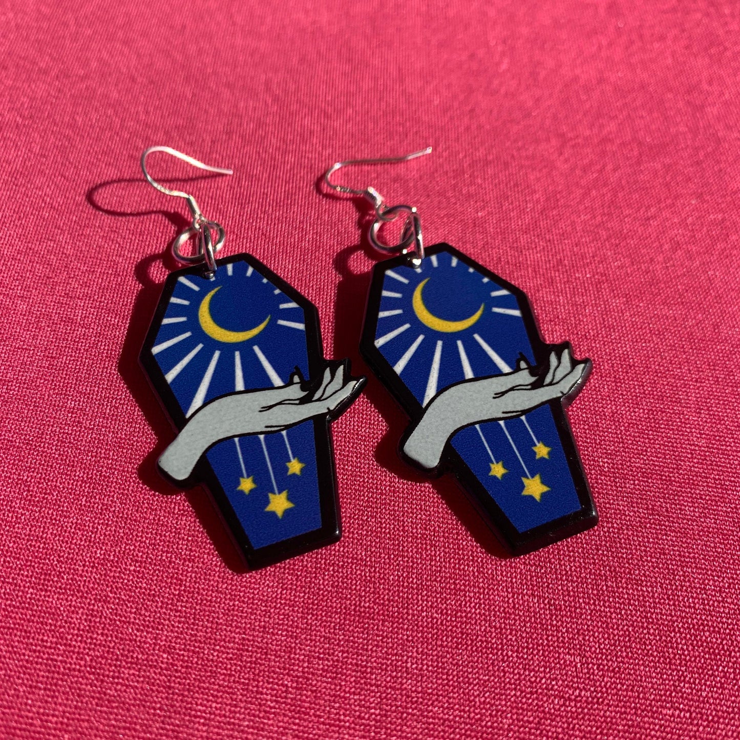 Blue Celestial Coffin Handmade Earrings