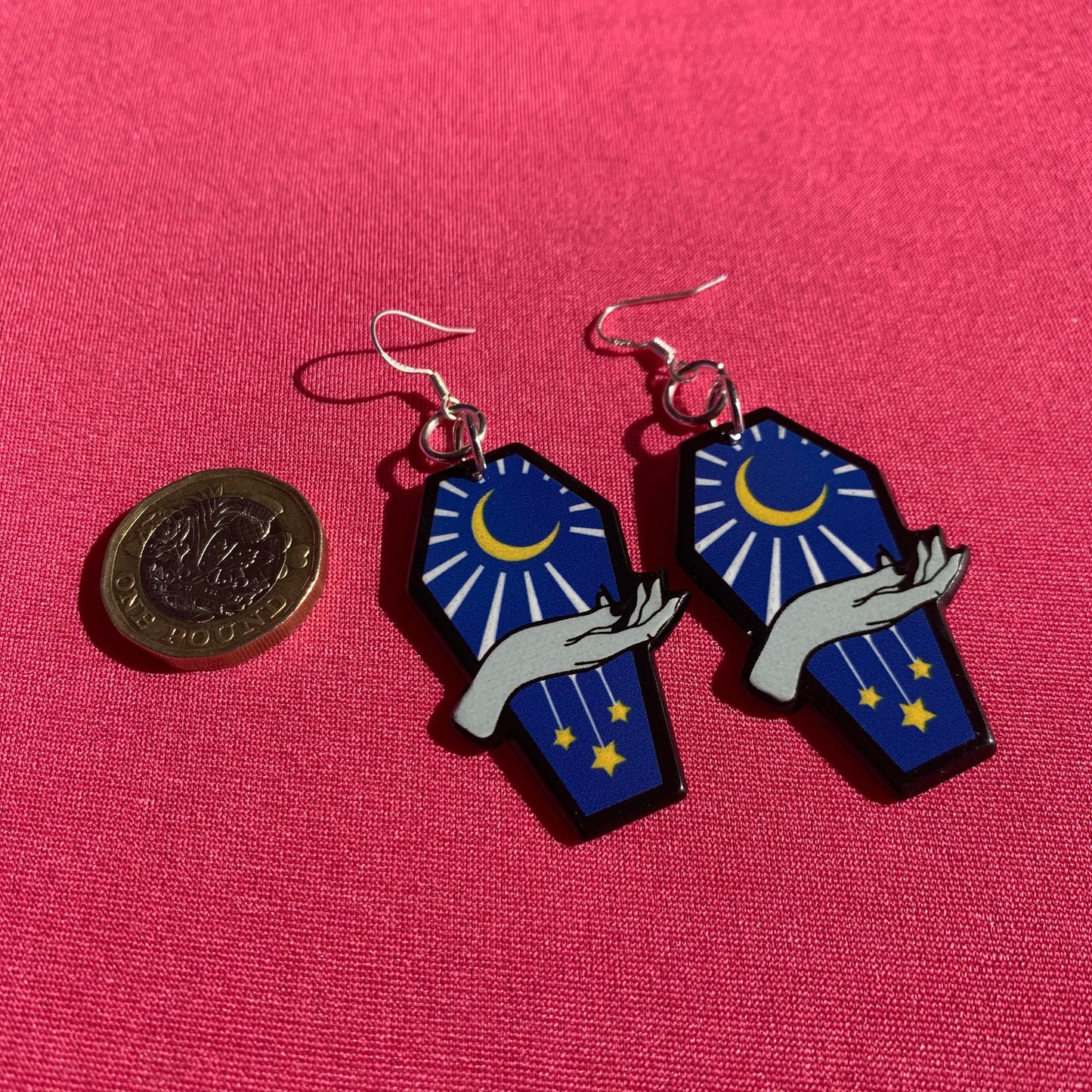 Blue Celestial Coffin Handmade Earrings