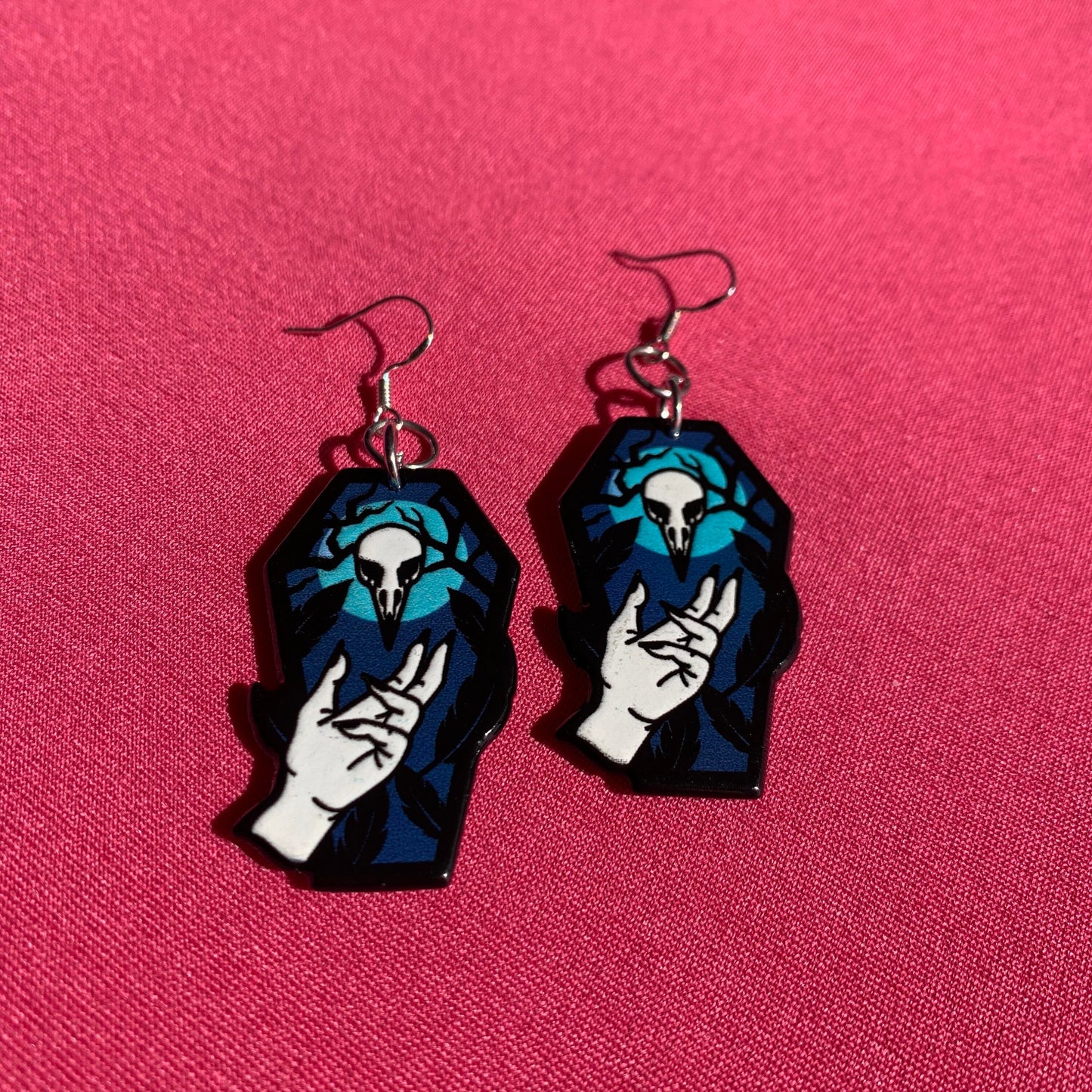 Blue Skull Coffin Handmade Earrings Gothic Witch Witchy Magic Magick Morbid Mystic Mystical Spells