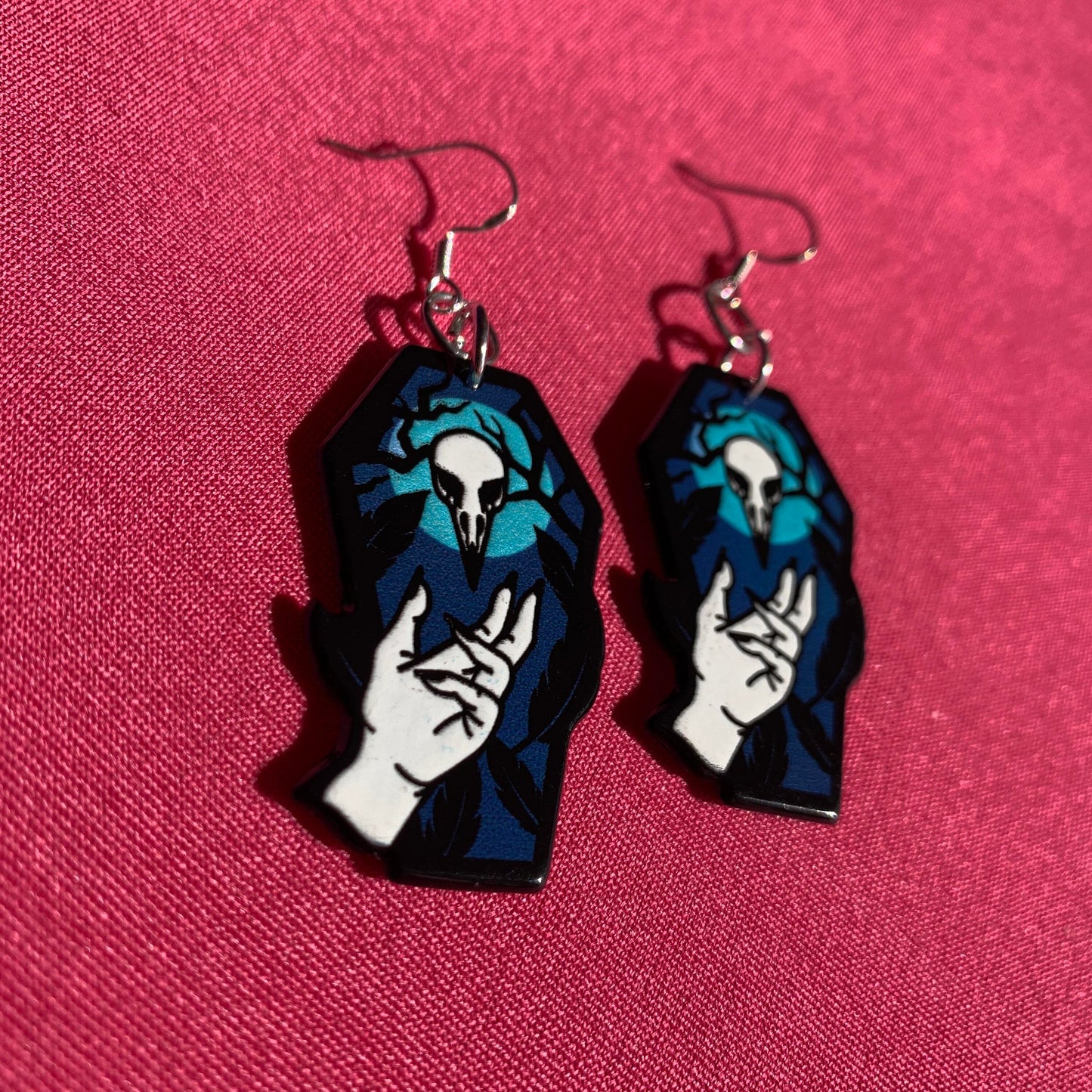 Blue Skull Coffin Handmade Earrings Gothic Witch Witchy Magic Magick Morbid Mystic Mystical Spells