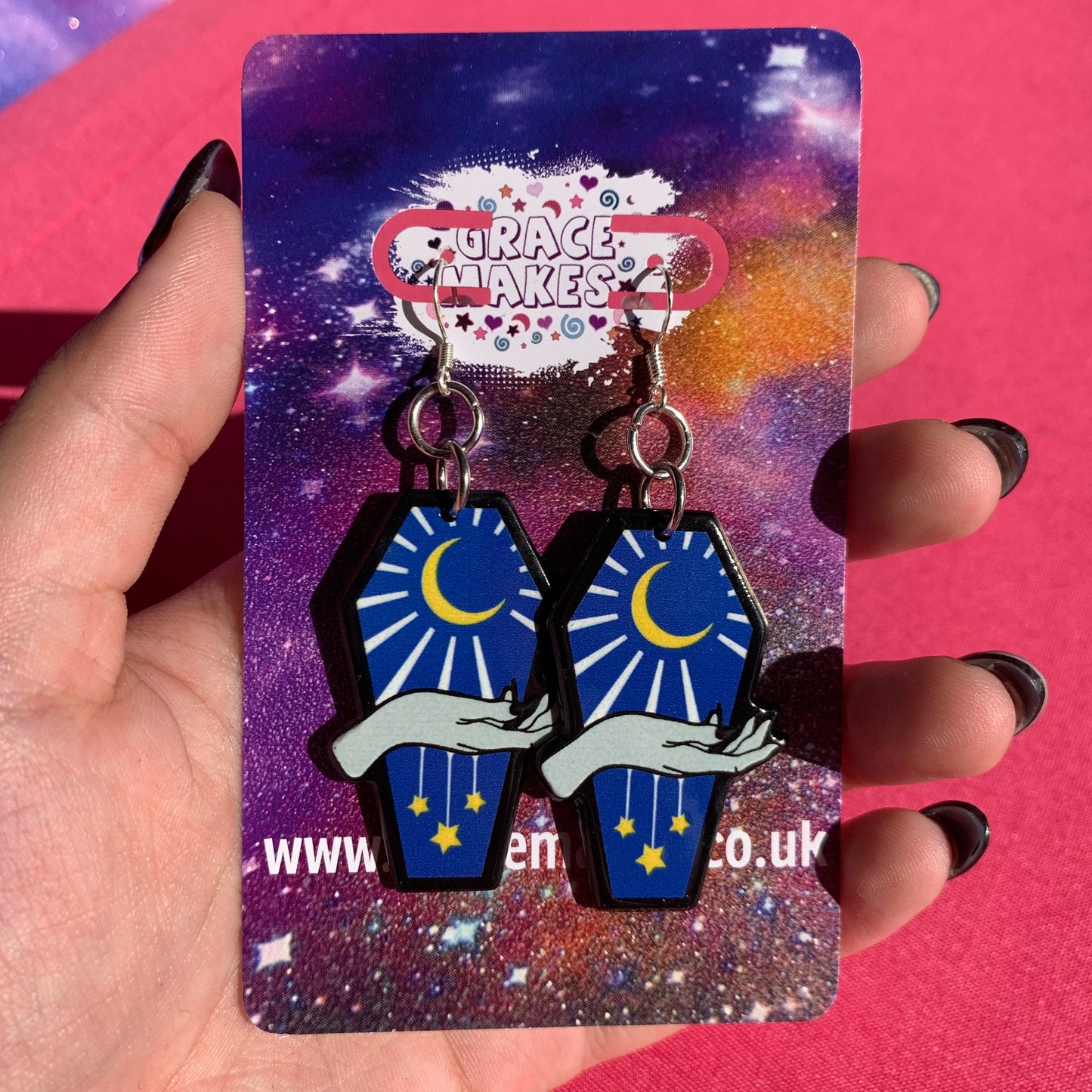 Blue Celestial Coffin Handmade Earrings