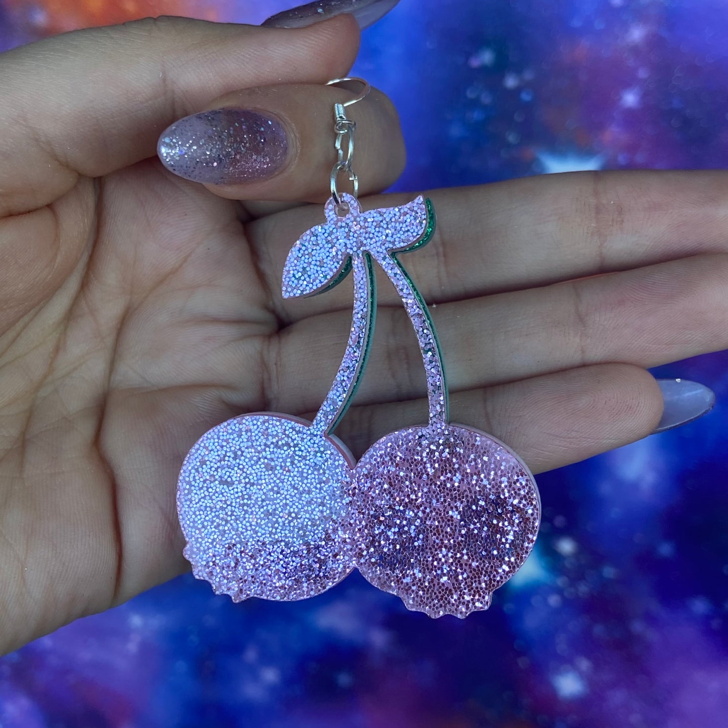 Handmade Reversible Glitter Skull Cherry Earrings