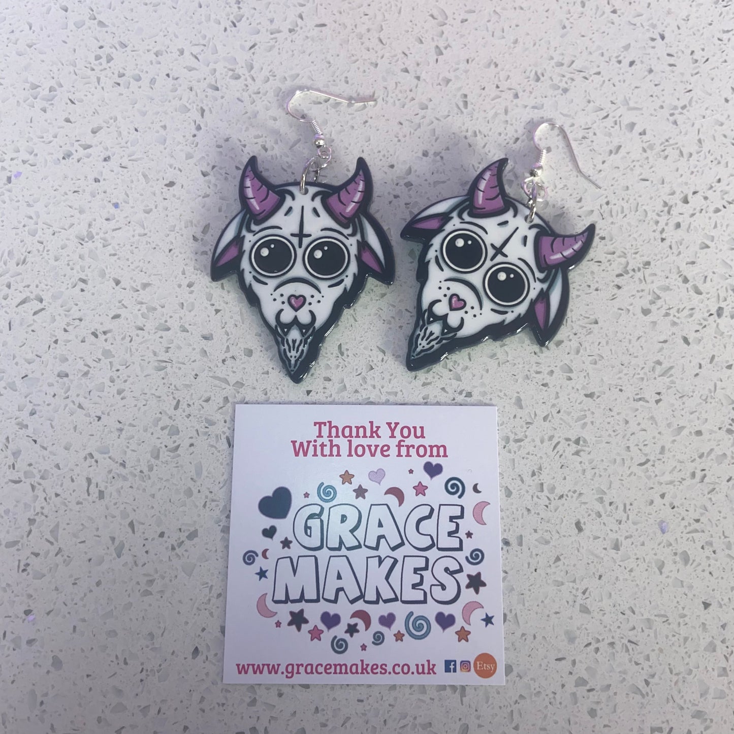 Handmade Cute Baphomet Goat Satanic Earrings