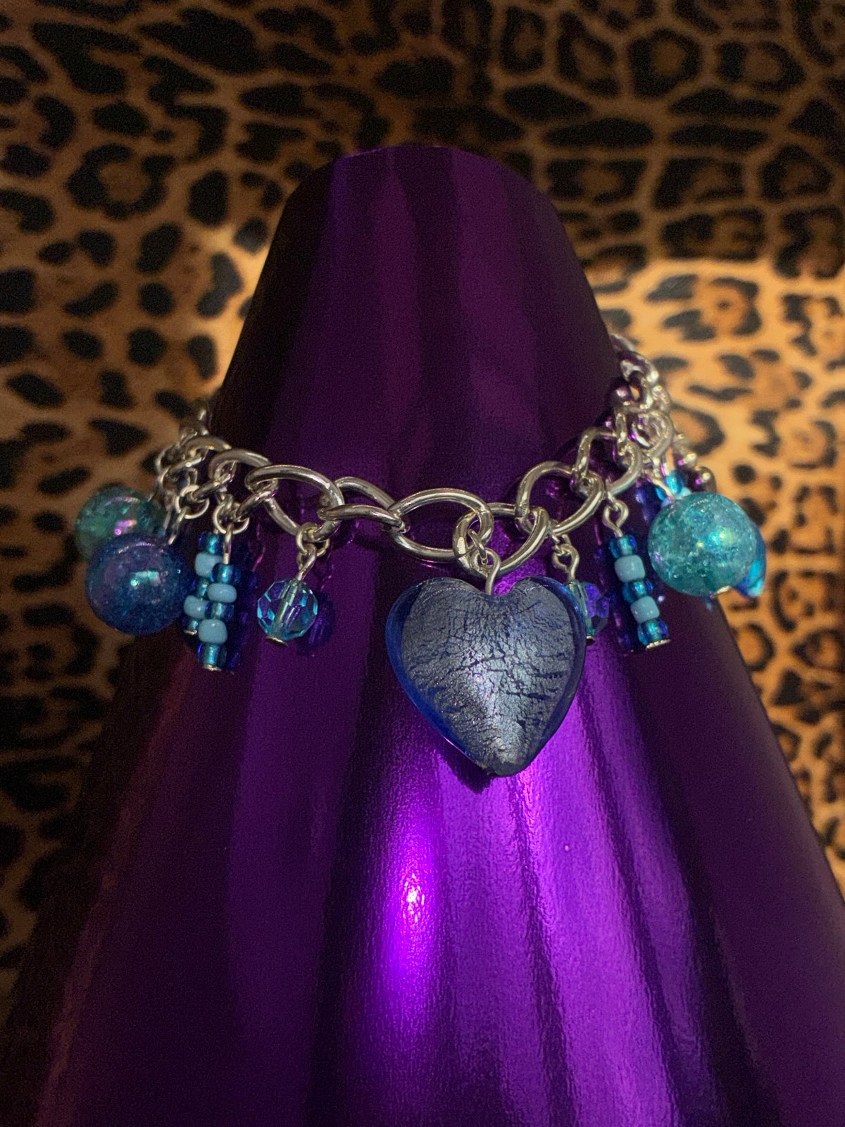 Blue Glass Bead Silver Bracelet