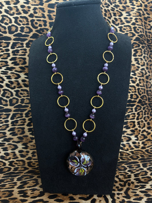 Purple Gold Orchid Necklace