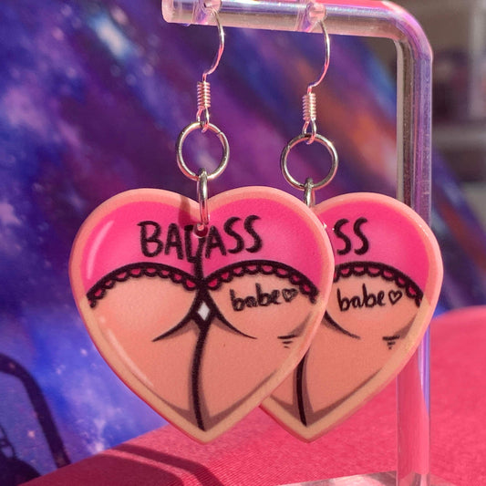 Handmade Bad Ass Babe Bum Pink Earrings