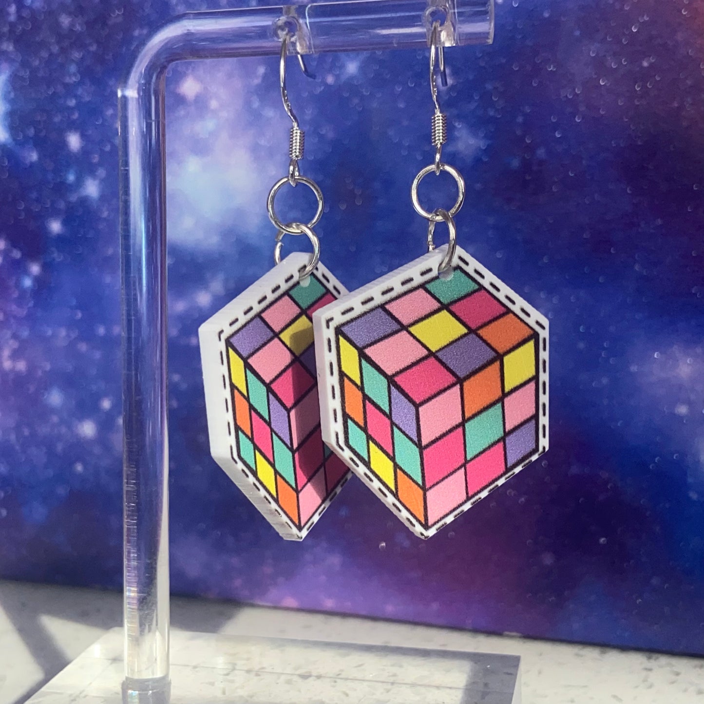 Handmade Rubix Cube Earrings
