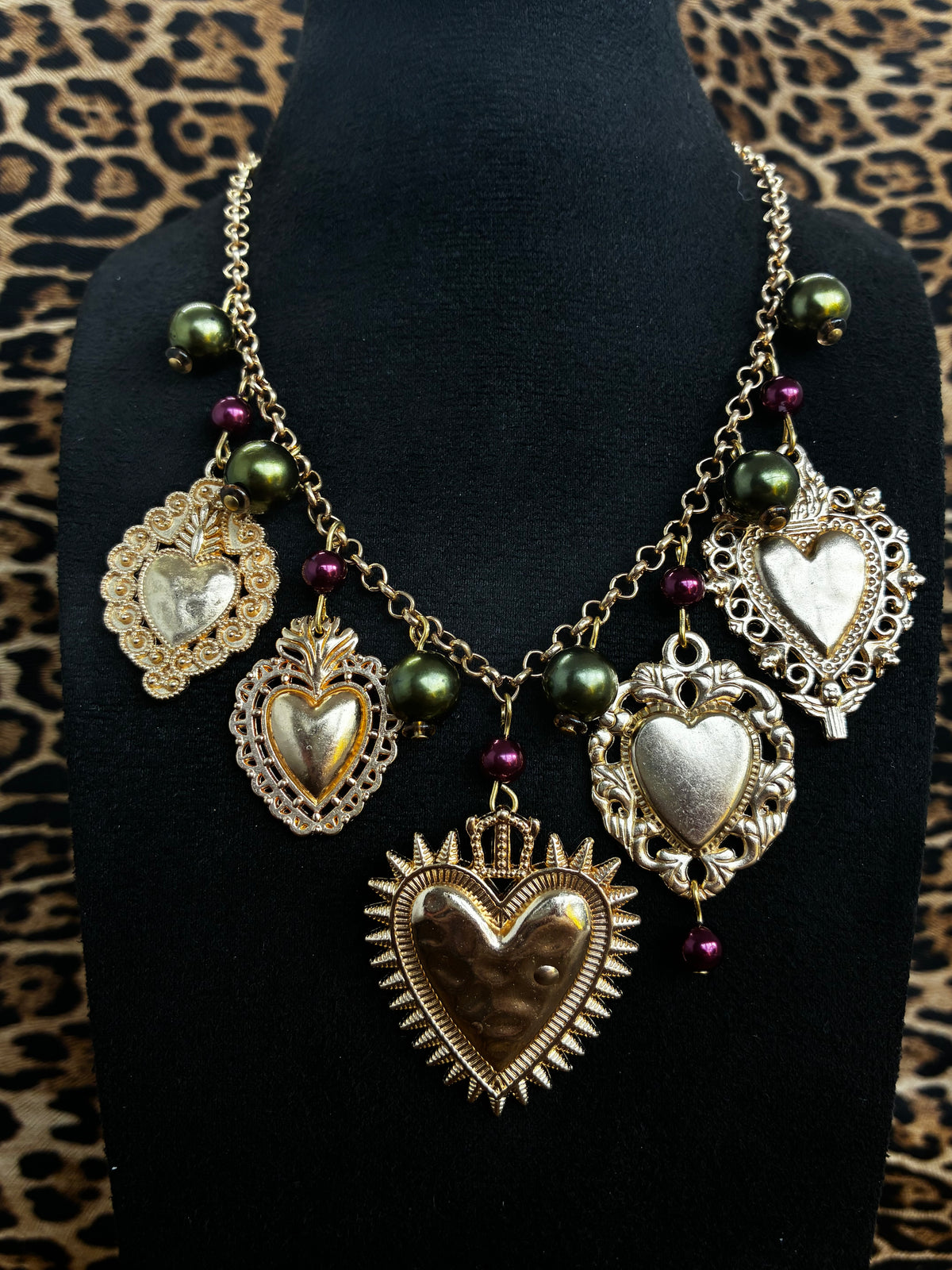 Purple Green Gold Heart Necklace