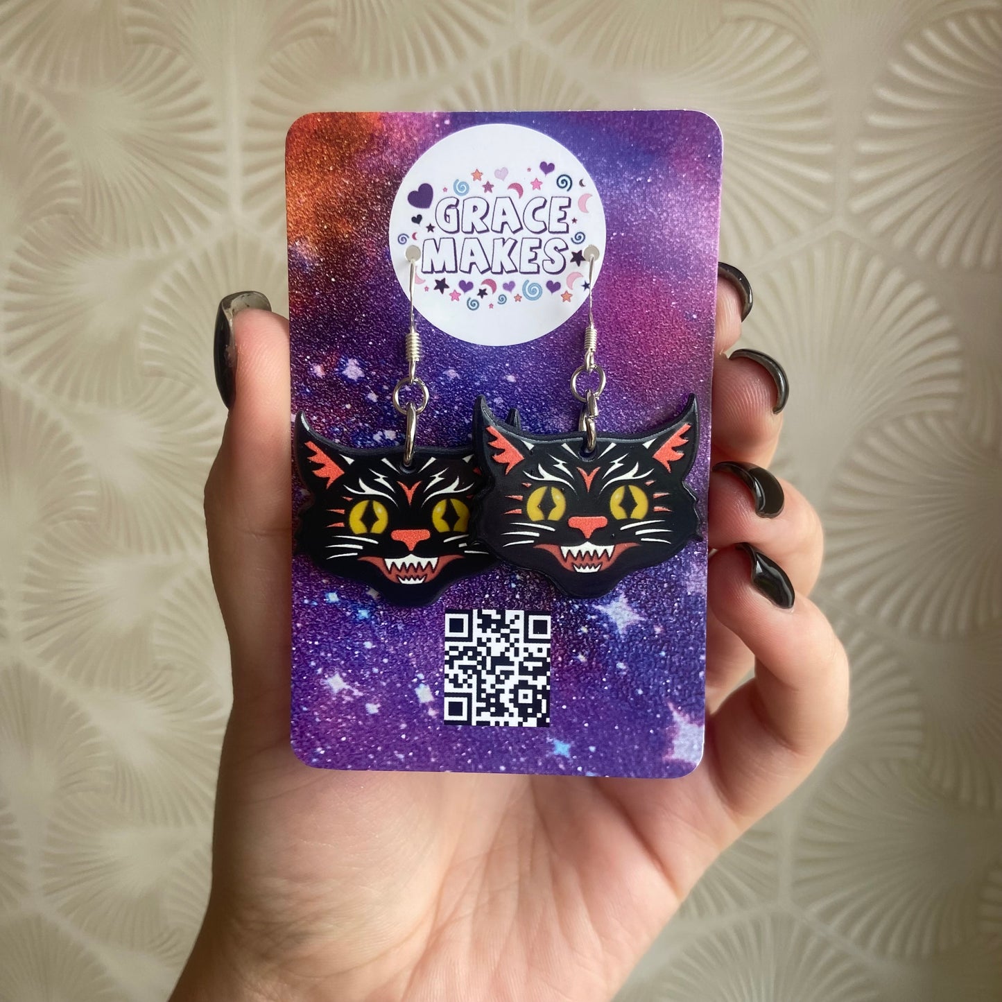 Black Cat American Traditional Tattoo Style Dangle Earrings