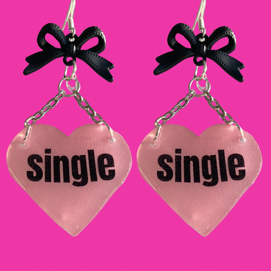 Handmade “Single” Pink Heart Black Bow Earrings