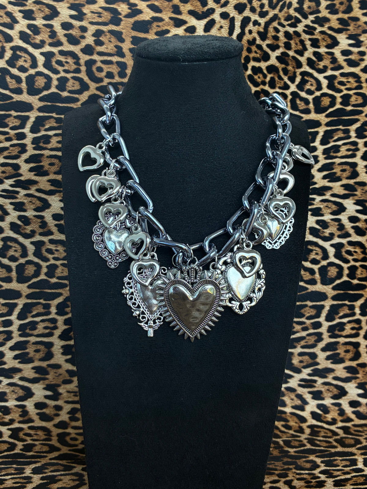 Silver Heart Chunky Chain Necklace