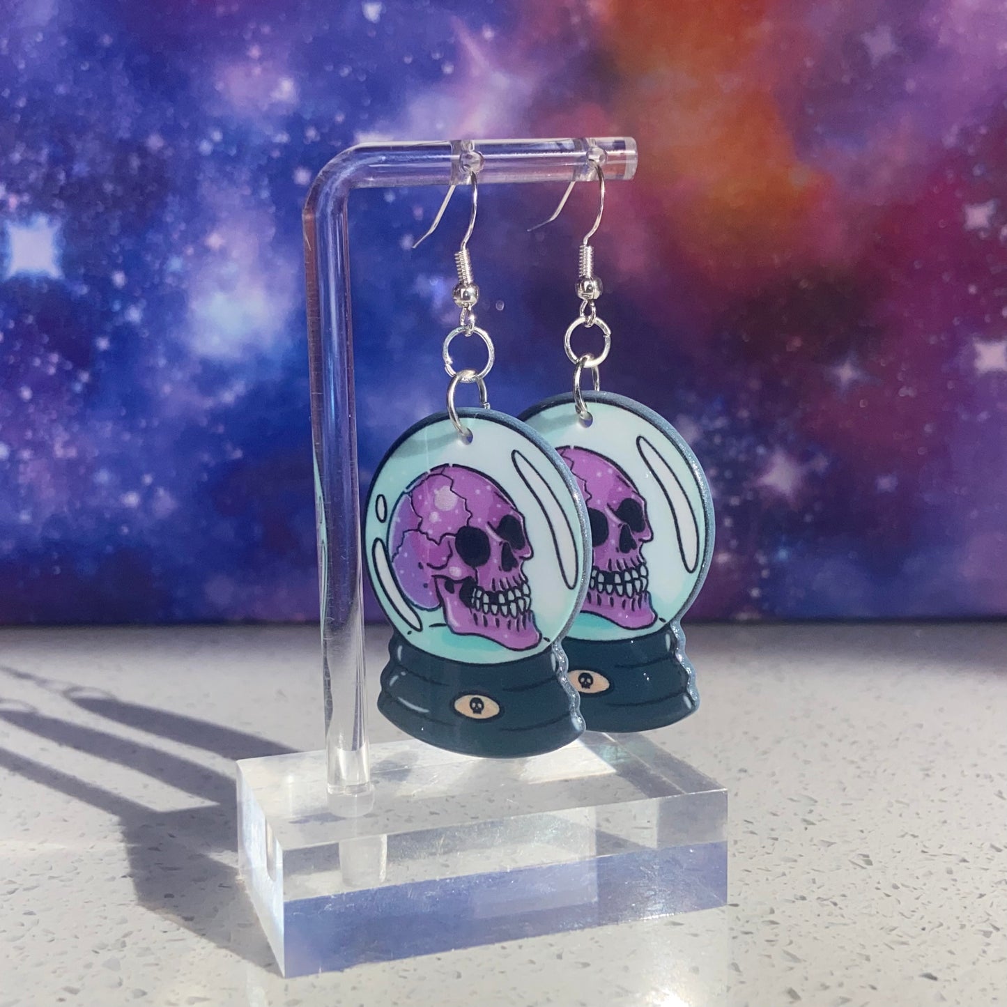 Handmade Skeleton Skull Crystal Ball Earrings