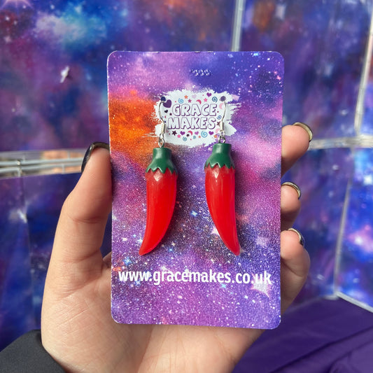 Red Chilli Pepper Sterling Silver Dangle Earrings