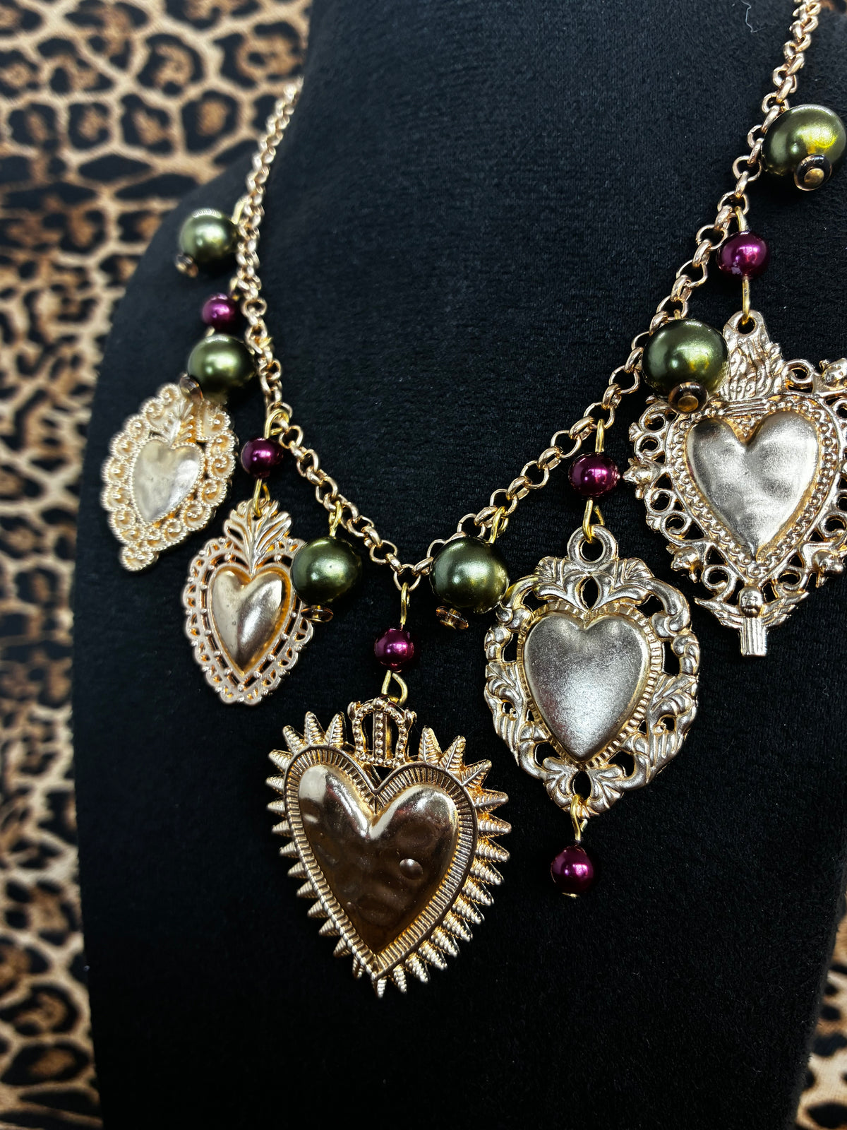 Purple Green Gold Heart Necklace