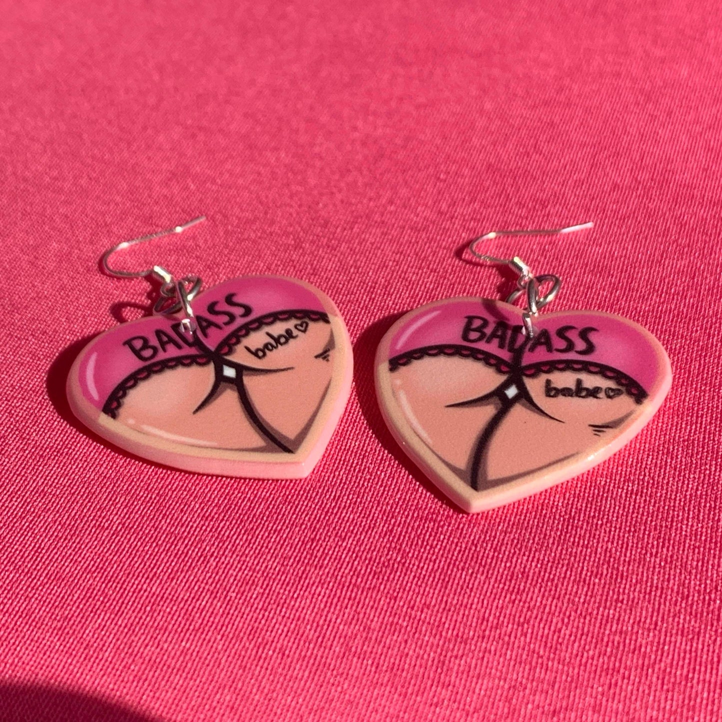 Handmade Bad Ass Babe Bum Pink Earrings