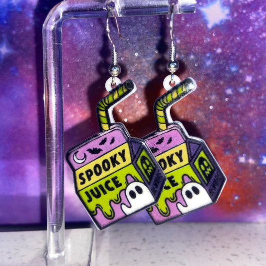 Handmade Green and Purple Ghost Spooky Juice Earrings