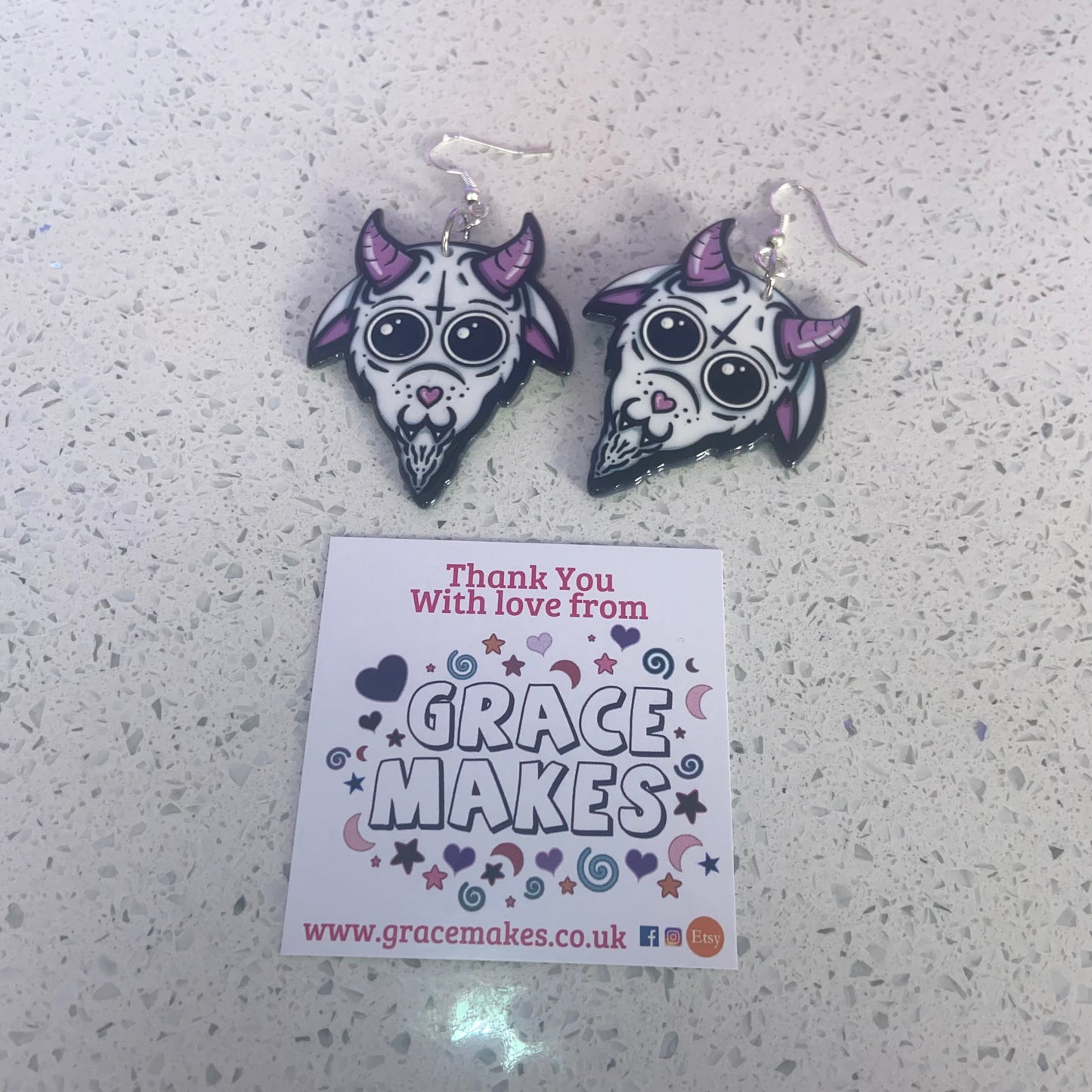 Handmade Cute Baphomet Goat Satanic Earrings