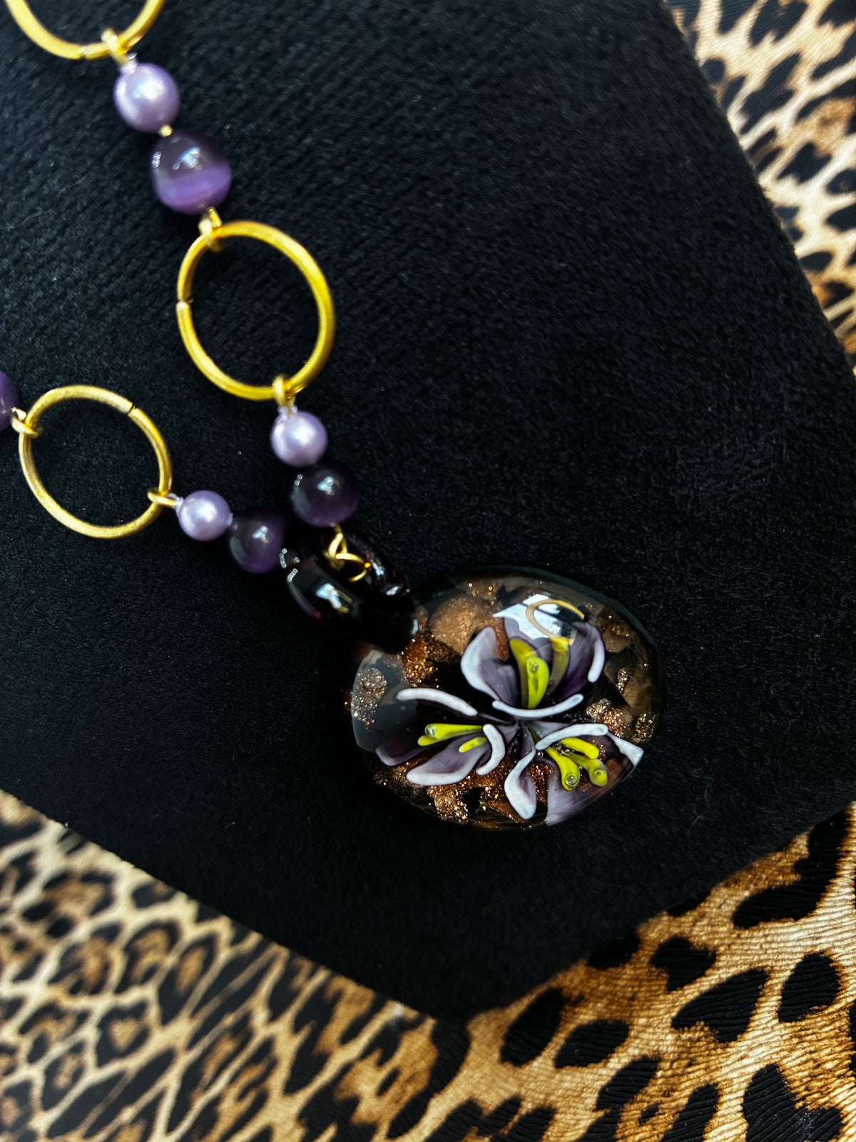 Purple Gold Orchid Necklace
