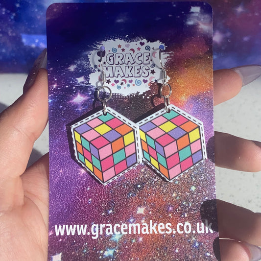 Handmade Rubix Cube Earrings