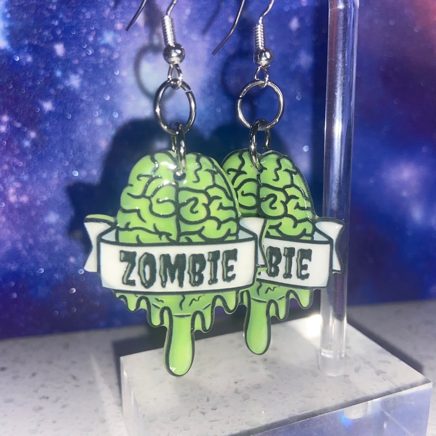 Handmade Zombie Brain Green Earrings