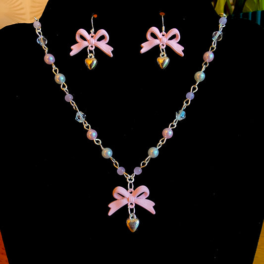 Dreamy Coquette Bow Earring And Necklace Set